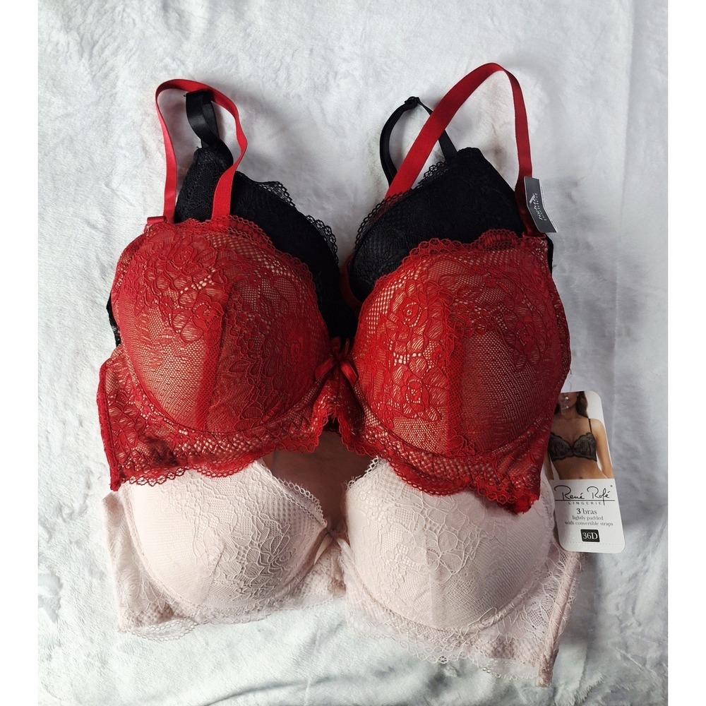 RENÉ ROFE Lingerie 3 Piece  Laced Lightly Padded Convertible Straps Bras (36D)